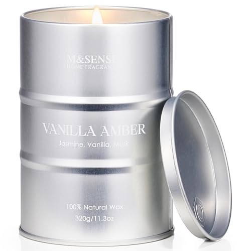 M&SENSE Vanille Amber Duftkerzen im Glas Sojawachskerzen 320g 70 Std.lang anhaltendes Brennen Vanille Duftkerzen Aroma Kerzen Geschenk für Weihnachten MSTC0116S VanillaAmber