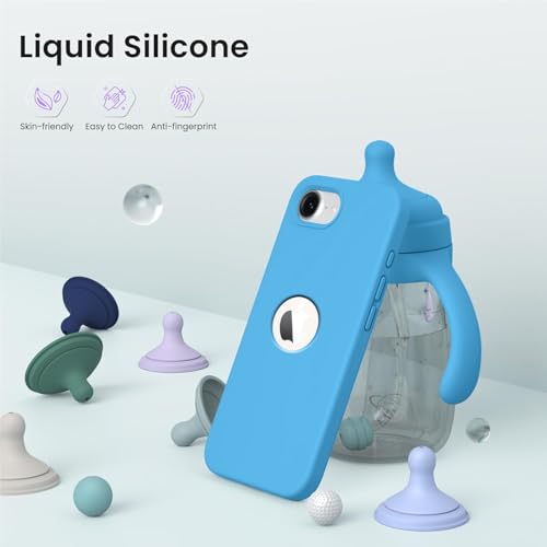 Image of Elzzi Microfiber Logo Cut Cover Compatible for iPhone 16e /17e Case Liquid Silicone Cases Full Body 4 Layer Protective Covers Shockproof Back Cover with High Raised Camera Lips (6.1 inch, Aqua Blue)