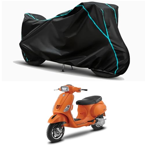Image of Waterproof Bike Body Cover Compatible for | Vespa SXL 125 FL CBS BS6 | Taffeta Fabric, Sky Piping Design, Bottom Elastic Fit | Dustproof, Sun UV & Rain Protection for All Weather.