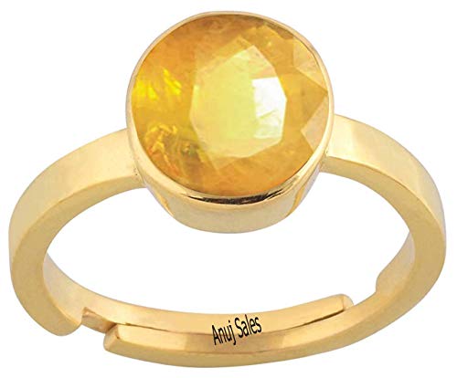 Anuj Sales 5.00 Ratti 4.50 Carat Certified Unheated Untreatet A+ Quality Natural Yellow Sapphire Pukhraj Gemstone Panchdhatu Adjustable Gold Plated Ring for Women's and Men's {Lab Certified}, Loose