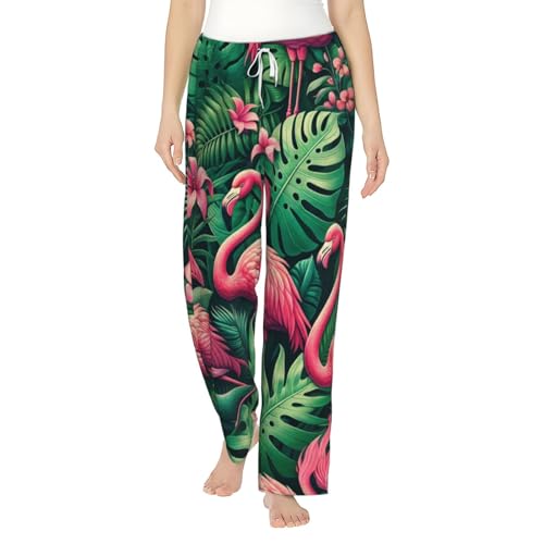 Pantalon de pyjama en polaire pour femme avec motifs flamants roses en flanelle douce