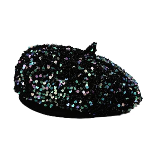 Béret pour femme à paillettes vert citrouille de 56-58 cm pour l'automne-hiver