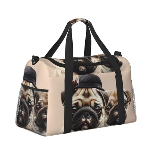 Cute Pug Printed Travel Duffle Bag for Men Women Large Sport Gym Bag Handbag with Shoulder Strap for Travel Weekend Fishing Hunting2