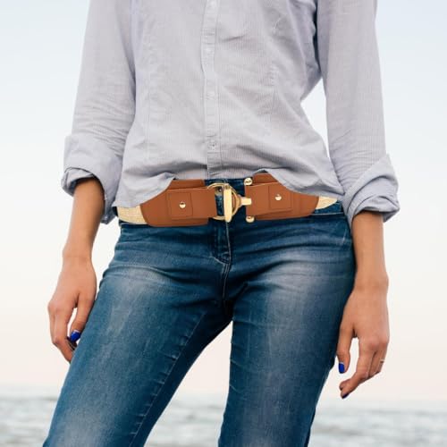 Braided Straw Belt with Secure Gold Clasp Lightweight Breathable Elastic Waistband for Dresses Formal Wear Girdle4