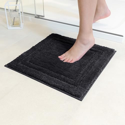 Decomira Tapis de Bain Antidérapant | Super Absorbant et Lavable en Machine | pour la Salle de Bain, Douche, Baignoire ou comme Tapis WC | Noir - 45x45 cm
