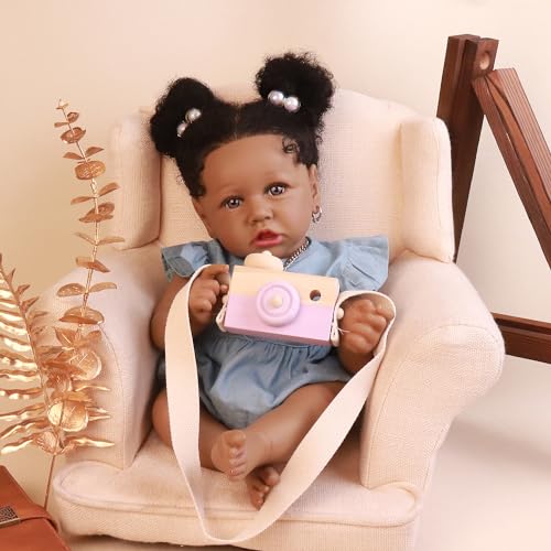 Image of HOOMAI Lifelike Reborn Baby Dolls with Soft Body African American Realistic Girl Doll 22.8 Inch Best Birthday Gift Set