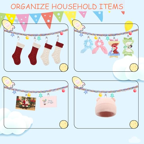 Image of 2PCS Stuffed Animals Storage Chain Organizers 80 inch Cotton Hanging Storage Chain with 2x 10 Led Light 40 Metal Clips Stuffed Animal Display Holder Chain for Nursery Play Room (Rainbow)