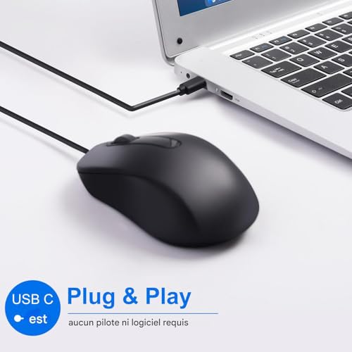 Ratón con cable para PC con diseño ergonómico, clics silenciosos y conexión USB 7