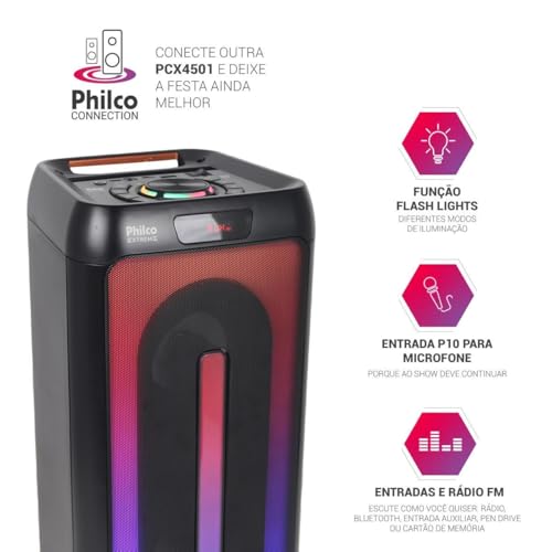 Caixa de Som Amplificada Philco 350W PCX4501 Flash Lights glide