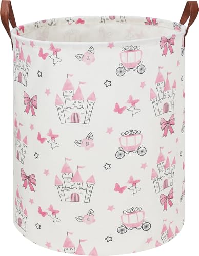 Image of HKEC 19.7" Laundry Basket,Kids Dirty Clothes Hamper,Waterproof Toys Storage Bin,Room Decor,Gift Baskets,Nursery Hamper(Pink Princess)