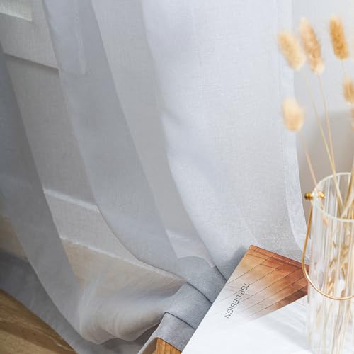 Image of MYSTIC-HOME Sheer Curtains Taupe 95 inch Long, Window Treatments Rod Pocket Drapes for Living Room, Bedroom, Semi Crinkle Voile Curtain Panels for Yard, Patio, Villa, Parlor, Set of 2, 52 inchWx95 inchL