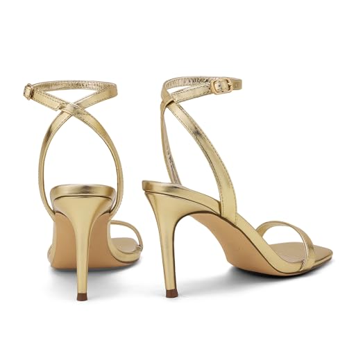 GENSHUO Women's Heeled Sandals 4 Inch Stiletto High Heels Square Open Toe Strappy Heels with Ankle Strap Sexy Red Heels for Dance Wedding Party Work4