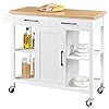Yaheetech Kitchen Sideboard with 2 Drawers and Storage Cabinet Buffet Cart with Bamboo Countertop Open Shelves Towel Bar for Dining Room 36 H White