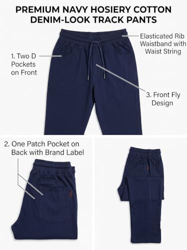 Image of Men's Regular Fit PC Denim-Look Track Pants| Lightweight & Breathable Cotton Fabric| Perfect for Casual Outings, Lounge & Night Wear (PC-Denim)