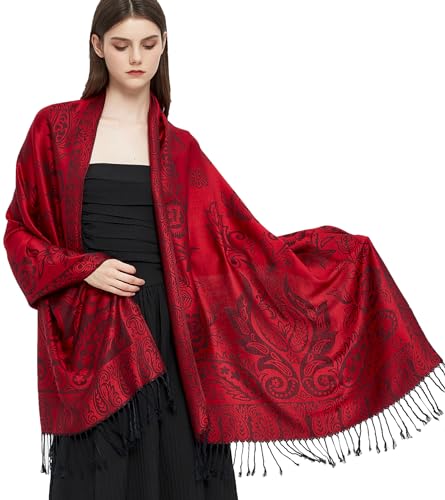 Gragengs Pashmina Shawl Wrap with Ethnic Paisley Two Tone Jacquard Scarf for Women