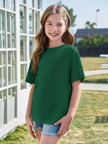 Image of Haloumoning Girls Short Sleeve T-Shirts | Kids, Summer,Girls shirts,Oversized t shirts,Girls T-Shirts,Oversized Tops, Casual Crewneck, Basic Tees 5-14Y