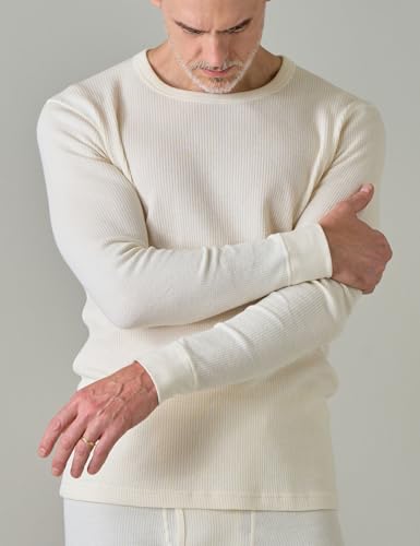 Men's Thermal Cotton Waffle Shirt Midweight Base Layer Long Sleeves Crew Top M583