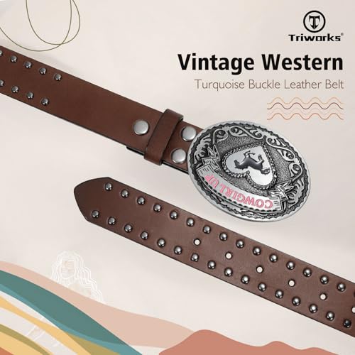 Western Leather Belt for Women Vintage Rivet Buckle Belt Ladies Cowgirl Cowboy Leather Belt4