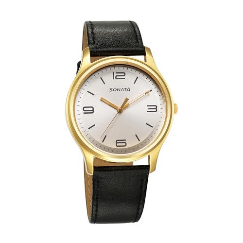 Sonata Traditional Essentials Quartz Analog Silver Dial Leather Strap Watch for Men-77082YL09 (B0CY53PM4S) Amazon Price History, Amazon Price Tracker