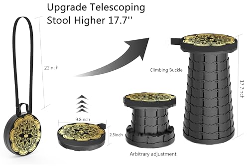 Image of ALEVMOOM Upgraded Portable Collapsible Folding Stool Retractable Telescoping Stool for Adults Sturdy Capacity 440lbs Camping Chair for Outdoor Hiking Garden BBQ