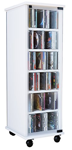 VCM 30025 Valenza Tour CD/DVD Rotative pour 300 CDs Bois/Verre Blanc 93 x 31 x 35 cm