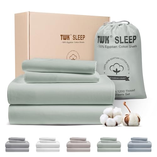 Image of TWK 100% Egyptian Cotton 1200 Thread Count Bedding Sheet Set, Substantial Thickness, Durable Long-Lasting Wear, Resists Pilling, 18 inch Max Deep Pocket Fit (Mineral, Queen)