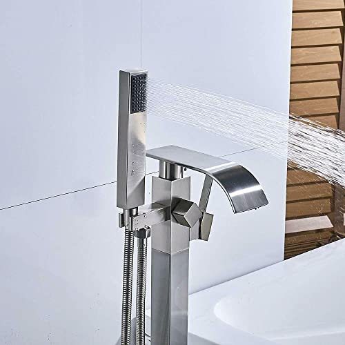 Robinet de baignoire au sol pour îlot moderne et bain relaxant en nickel brossé