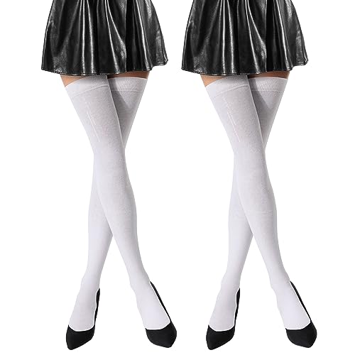 SATINIOR Chaussettes Hautes de Cuisse et de Genou en Coton Blanc (23,6 Pouces)