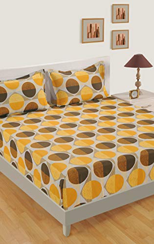Image of Swayam Pure Cotton Single Bedsheet with 1 Pillow Covers | Size 60 x 90 inch | 160 TC | Geometric Design | Soft Breathable Bed Sheet | Comfortable & Durable for Bedroom - Yellow