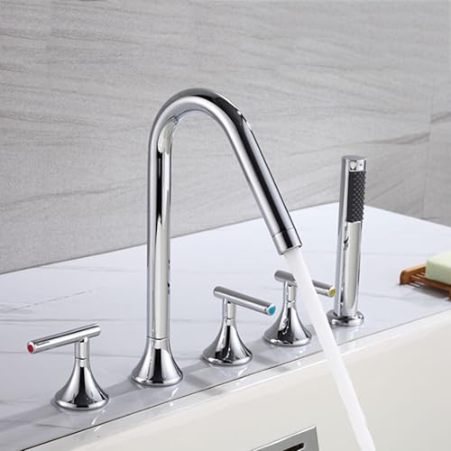 Robinetterie mitigeuse Bain/Douche 5 Trous avec robinets en laiton pivotants à 360°