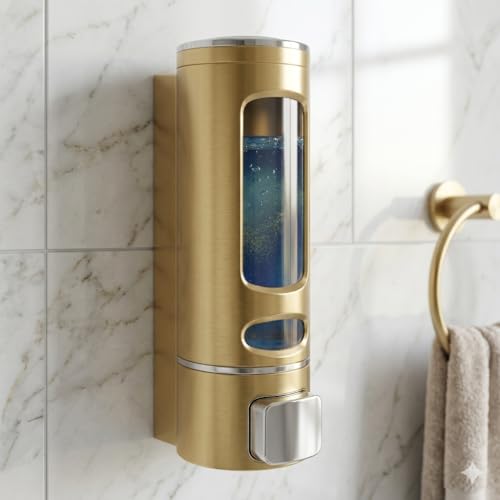 Image of ALTURAS Wall Mounted Liquid Soap Dispenser, ABS 400 ML, for Shampoo, Sanitizer and Gel Handwash Dispenser (Golden)