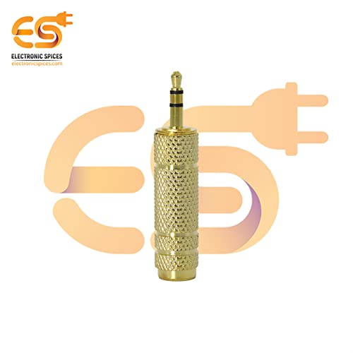 Image of Electronic Spices Mono 3.5mm male to 6.35mm female Golden color audio connector pack of 2pcs