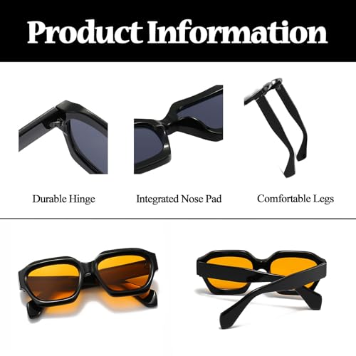 LJCZKA Retro Thick Hexagon Sunglasses for Women Men Oversized Square Shades Trendy 90s Chunky Eyewear4