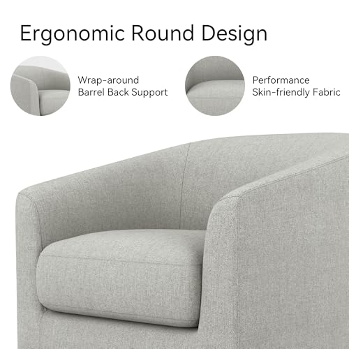 Image of Swivel Accent Chair, Upholstered Modern Barrel-Curved Armchair, Linen Fabric Comfty Sofa Reading Chair with Solid Wood Base for Bedroom, Club, Living Room, Light Grey