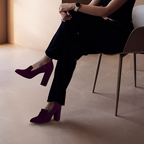 Image of MOOMMO Women Chunky Block Heel Pumps Round Closed Toe Slip On Oxford Loafers Shoes High Heels Snakeskin Work Pump Suede Loafer for Office Ladies Classic Formal Business Professional 4-13 M US