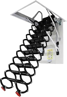 Concertina Loft Ladder, Alloy Pull-Down Attic Access Ladder, Ceiling Mount Telescoping Folding Stairs, 660 lbs Capacity, Invisible Space-Saving Design(70x110cm/27.5x43.3in)