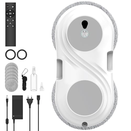 Gpanvor Robot Lavavetri, 8000Pa Robot Lavavetri Finestre con Doppio Spray D'acqua,Telecomando, Navigazione Intelligente, Sistema di Sicurezza, Rilevamento Intelligente dei Bordi, per Superficie Lisce