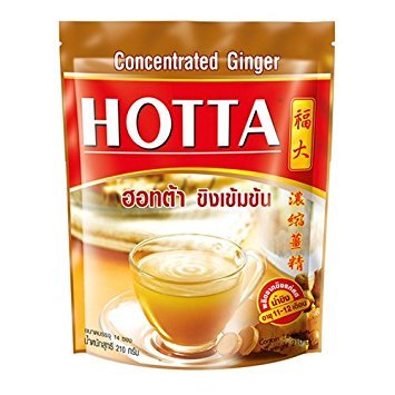Hotta Instant Ginger Drink Beverage Pure Natural Thai Ginger Powder for Hot or Cold Drinks, (28 Sachets)