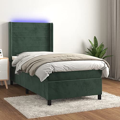 Holamys Cama con somier con colchón y LED, color verde oscuro, 80 x 200 cm, cama tapizada de terciopelo, cabecero regulable en altura, muebles modernos para dormitorio para un sueño reparador
