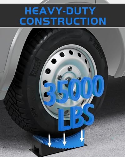 Image of RV Leveling Blocks Ramp Kit, 2 Packs Camper Leveler System for Travel with Two Chocks, 2 Anti-Slip Mats, 1T Bubble Level and Carry Bag, Up to 35000 LBS, Easier & Faster to Level Camper-Blue-A
