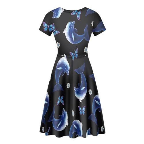 Image of HUGS IDEA Womens Puffy Swing Midi Dress Round Neck Short Sleeve Party A-Line Dresses