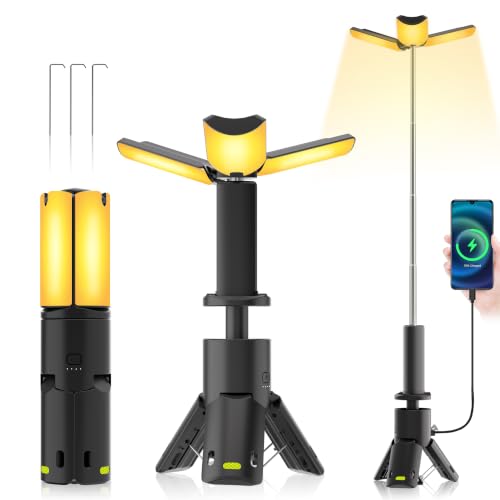 Rechargeable Camping Lights, Collapsible Camp Light, 360° LED Camping Lantern with Telescopic Pole, for Tent, Hiking, Emergency, Power Outage, Outdoor & Home Use