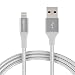 AmazonBasics Double Braided Nylon Lightning to USB Cable, Advanced Collection, MFi Certified iPhone Charger, Silver, 6 Foot