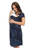 MijaCulture 3 in1 Geburtskleid Stillnachthemd Umstandsnachthemd 4123 (XL / EU42, Dunkelblau/Palmen)