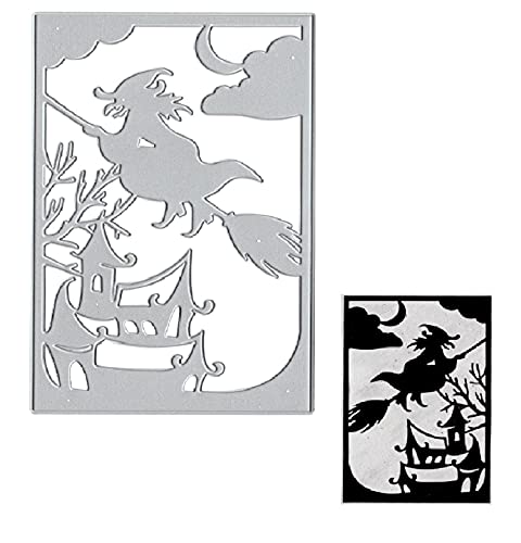 Halloween Witch House Frame Metal Cutting Dies, Halloween Die Cuts Stencils Embossing Template for Card Making Scrapbooking DIY Etched Craft