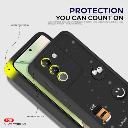 Image of AESTMO Back Case Cover for Vivo Y200 5G | Cute Fun Cartoon 3D Ball | Coffee Silicone Case | Full Body Protection | Camera Protection Back Cover for Vivo Y200 5G (Black)