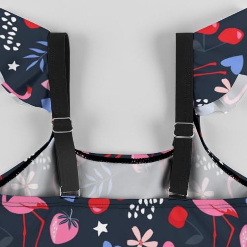 Girls One Piece Swimsuit USA Patriotic Whales Fish Ruffles Swimwear Bathing Suits 3-12 Years3