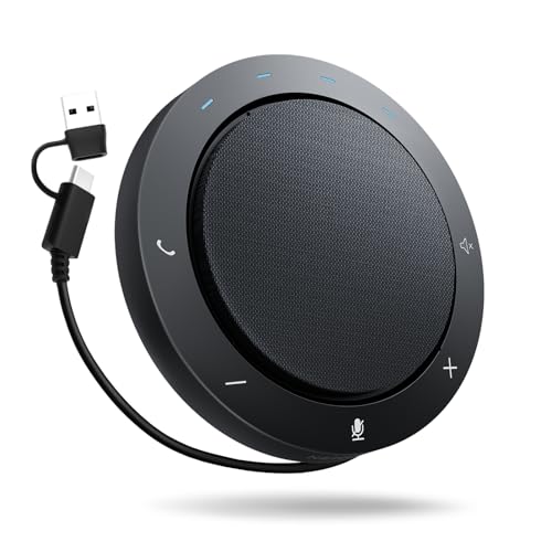 NEWORK Bluetooth Speakerphone for Conference Calls – 2 AI Noise Reduction Mics, 360° Voice Pickup, USB-C & USB-A Adapter, 10-14H Playtime, Compatible with Zoom/Teams/Skype/Meet