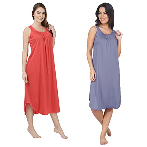 Image of BLAZON Women's Cotton Hosiery Solid Maxi Nighty Slip (Pack of 2) Available Sizes: S, M, L, XL, 2XL, 3XL, 4XL, 5XL