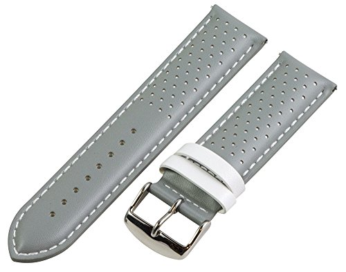 Clockwork Synergy, LLC 18mm Rally Perforated Smooth Grey/White Leather Interchangeable Watch Band Strap